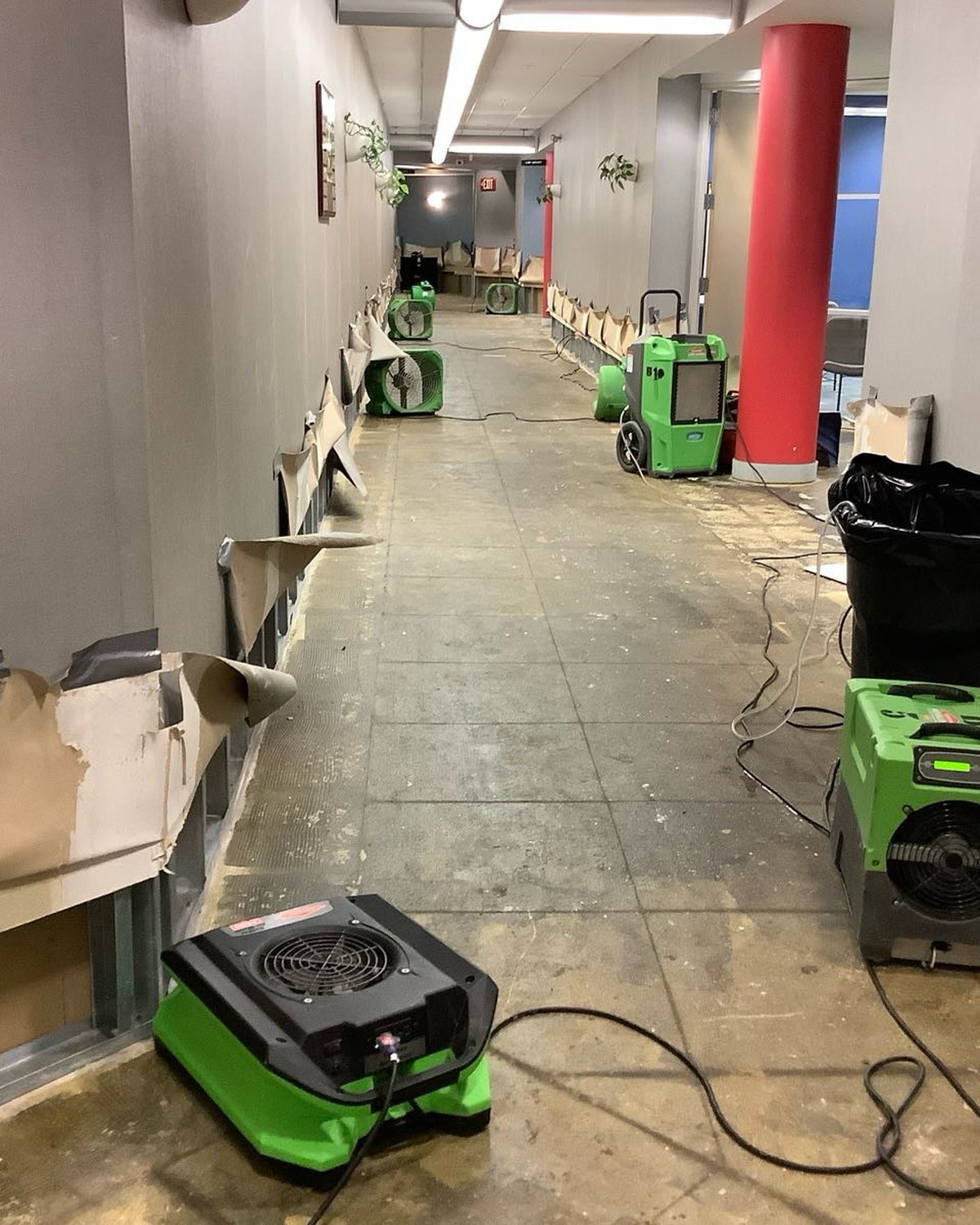 Protected office contents and opened lower walls during restoration